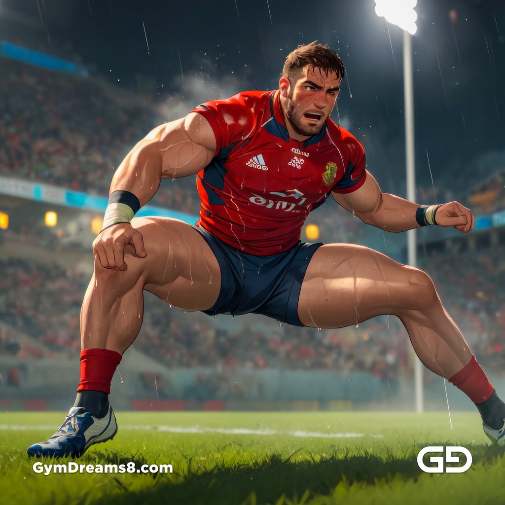 Rugby, Suddenly Gay. Sweat. Rain. Tackle, created with Stable Diffusion and Virile Animation.