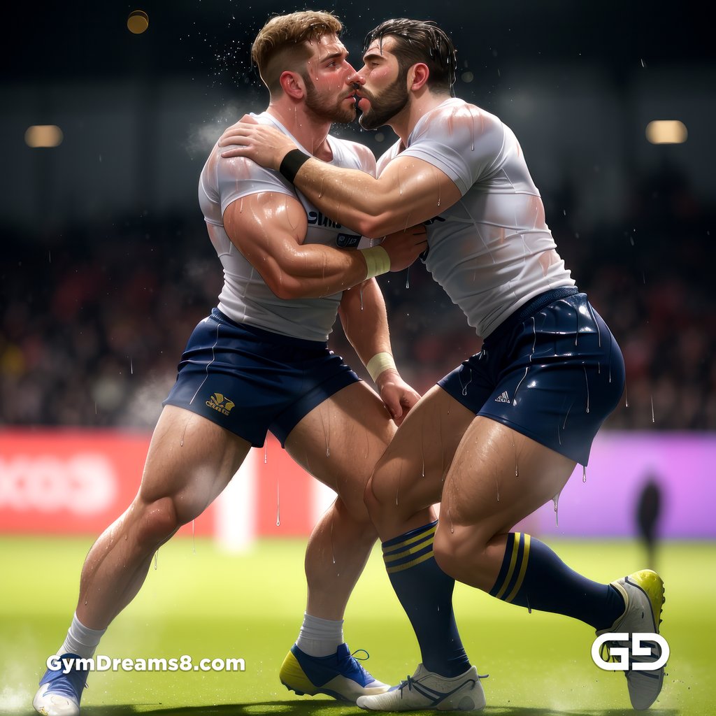 Rugby Match, Suddenly Gay. Sweat. Rain. Tackle, created with Stable Diffusion and Virile Fusion