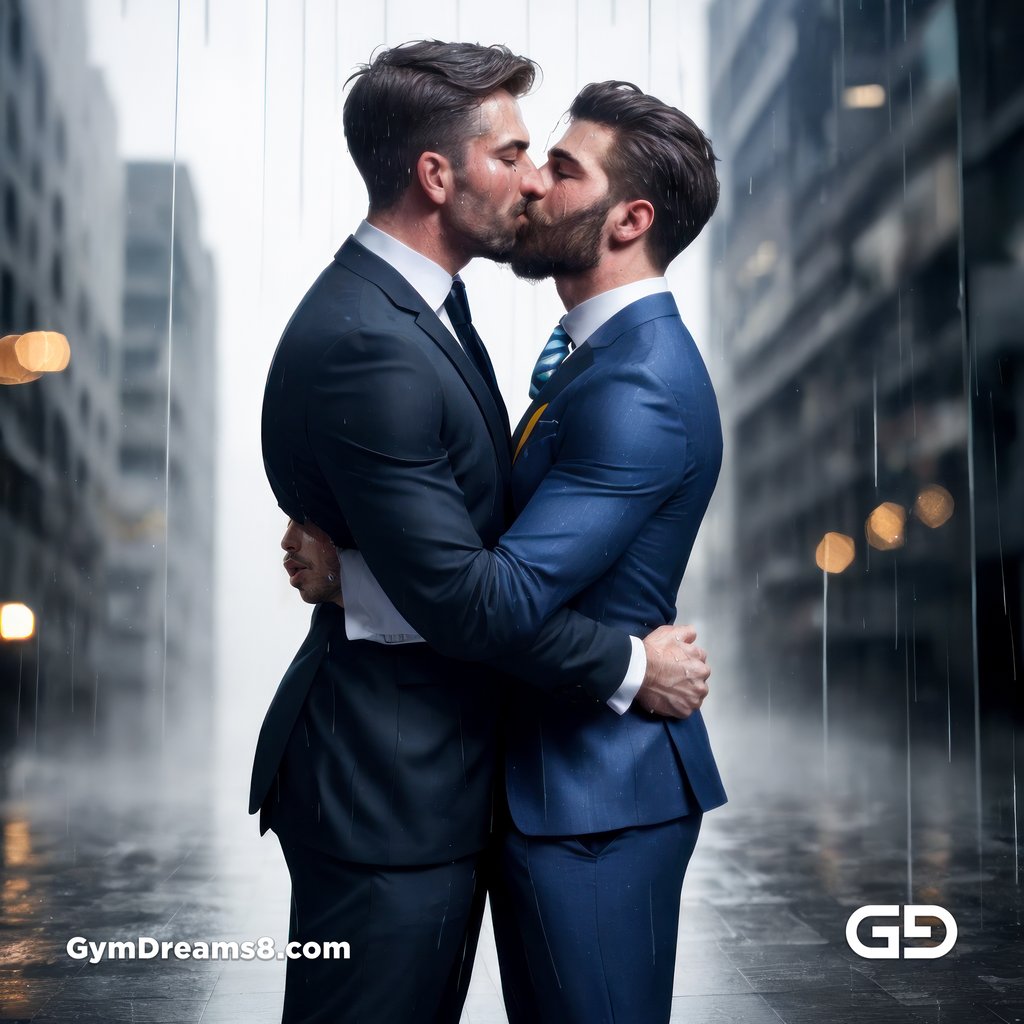 Kissing in the rain, created with Virile Reality and Stable Diffusion.