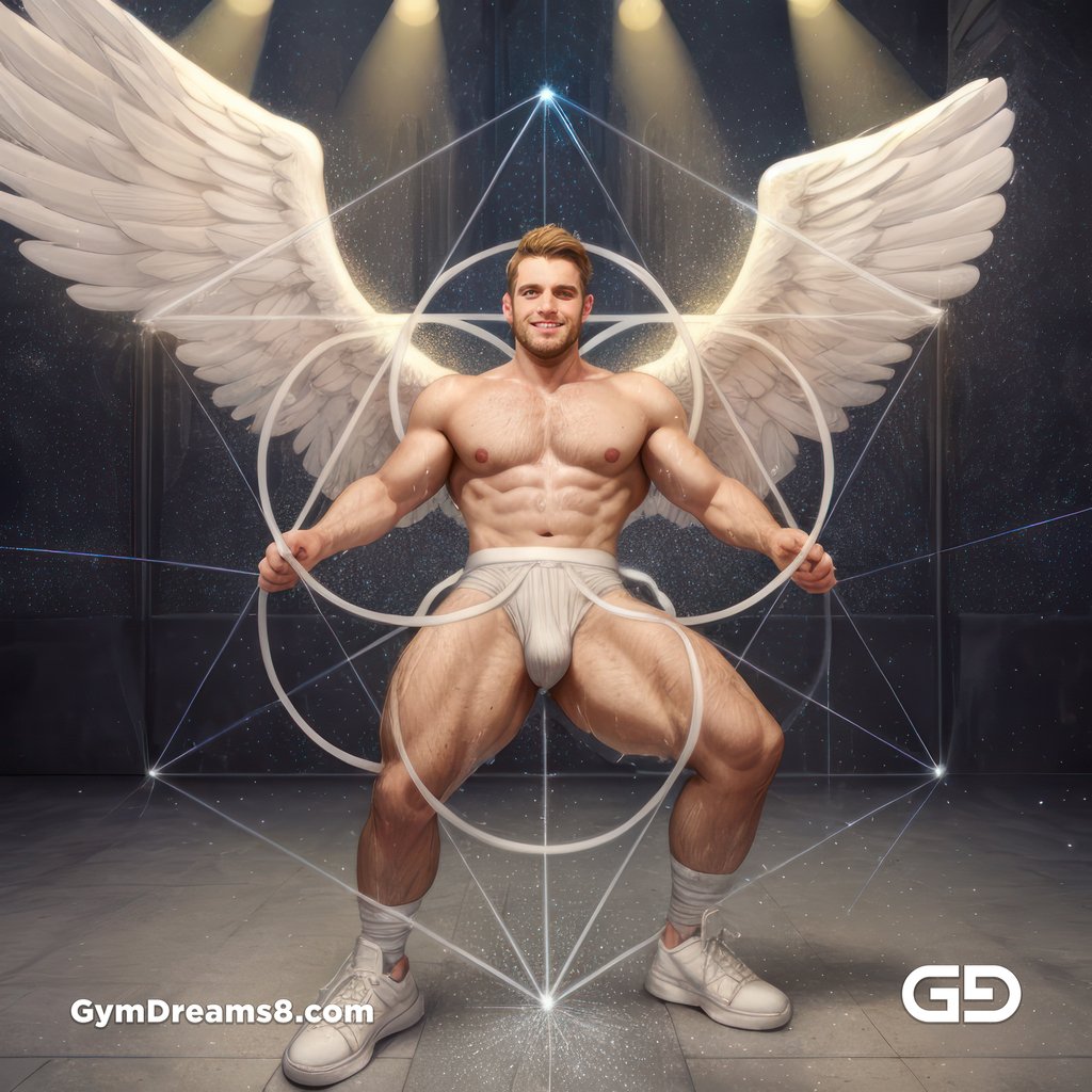 Seed of Life - Angel in Jockstrap. Sacred Geometry series. Stable Diffusion, Virile Fusion, and Control Net.