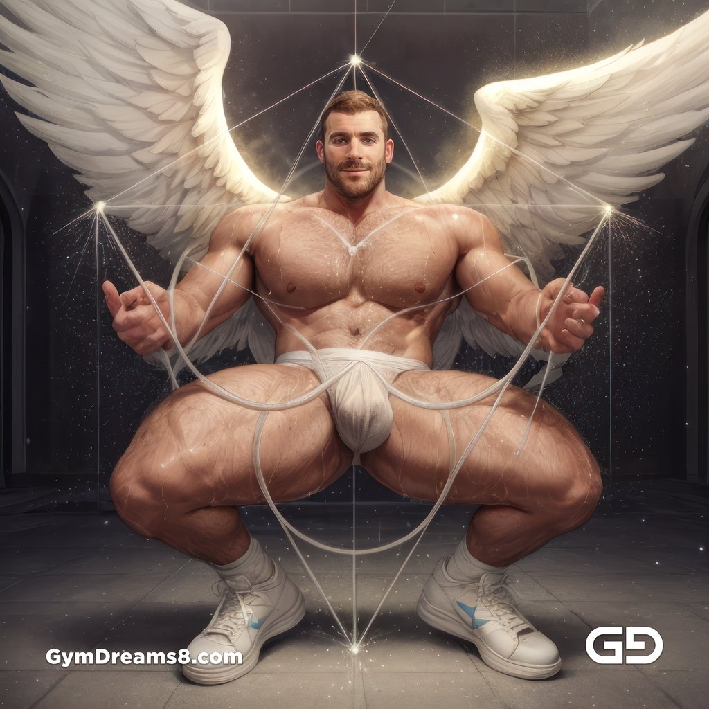 Seed of Life - Angel in Jockstrap. Sacred Geometry series. Stable Diffusion, Virile Fusion, and Control Net.