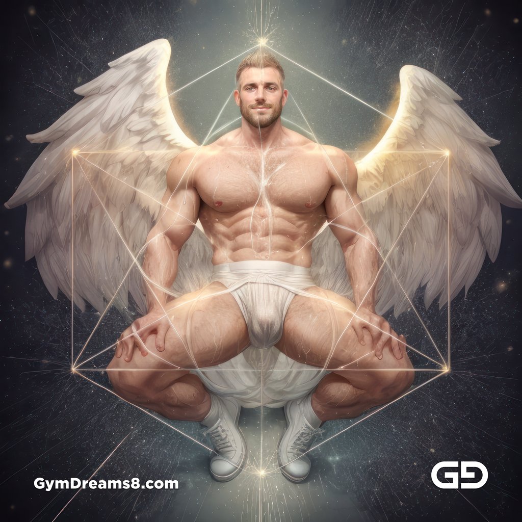 Seed of Life - Angel in Jockstrap. Sacred Geometry series. Stable Diffusion, Virile Fusion, and Control Net.