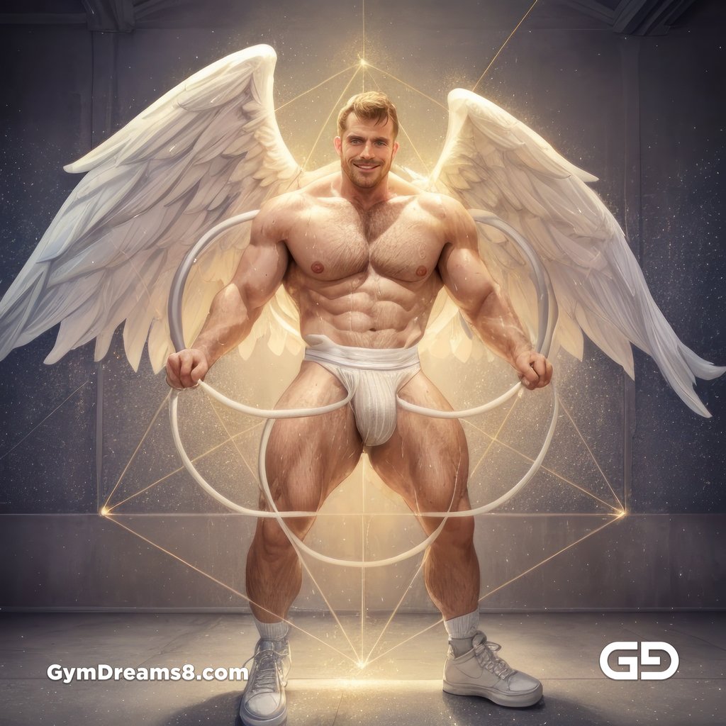 Seed of Life - Angel in Jockstrap. Sacred Geometry series. Stable Diffusion, Virile Fusion, and Control Net.