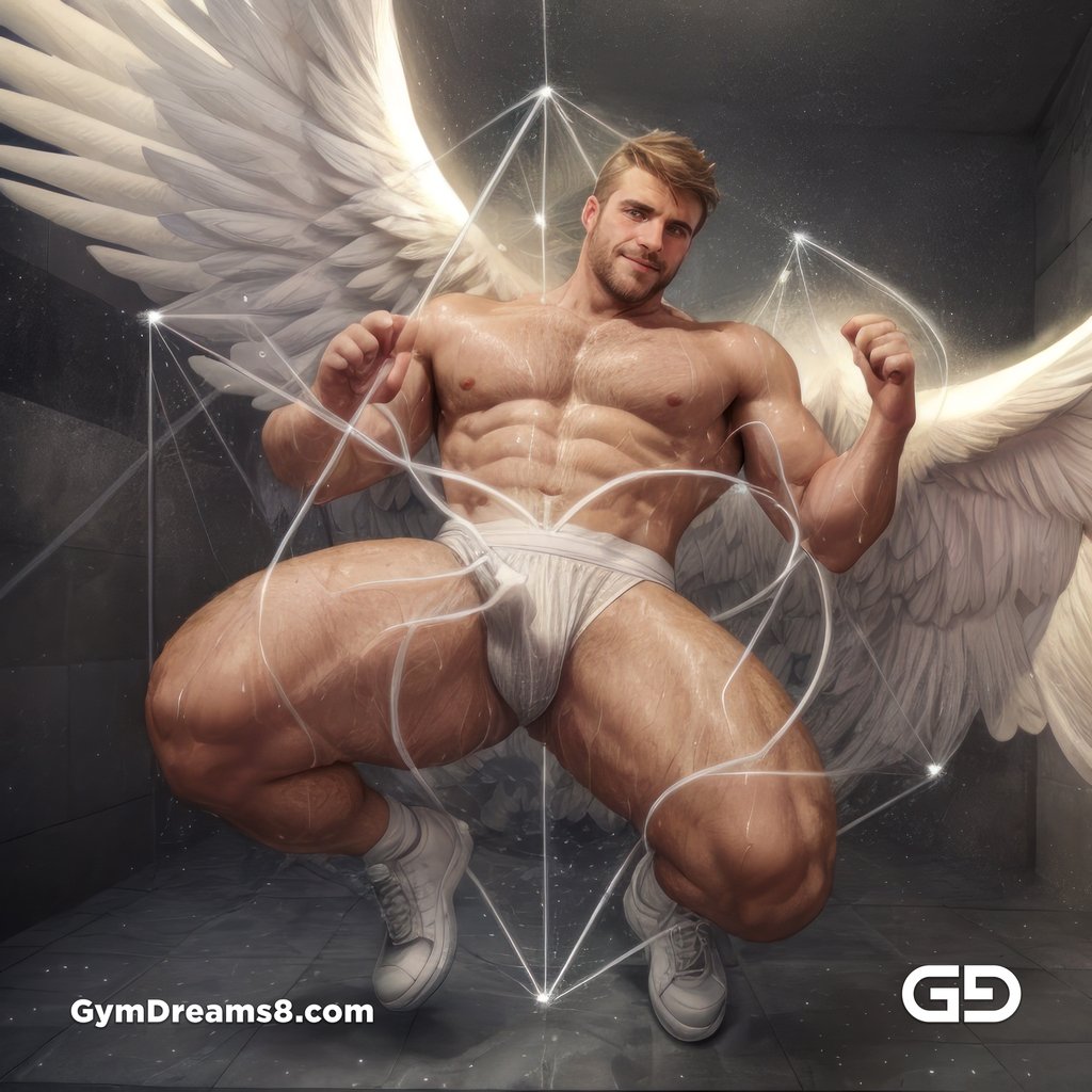 Seed of Life - Angel in Jockstrap. Sacred Geometry series. Stable Diffusion, Virile Fusion, and Control Net.