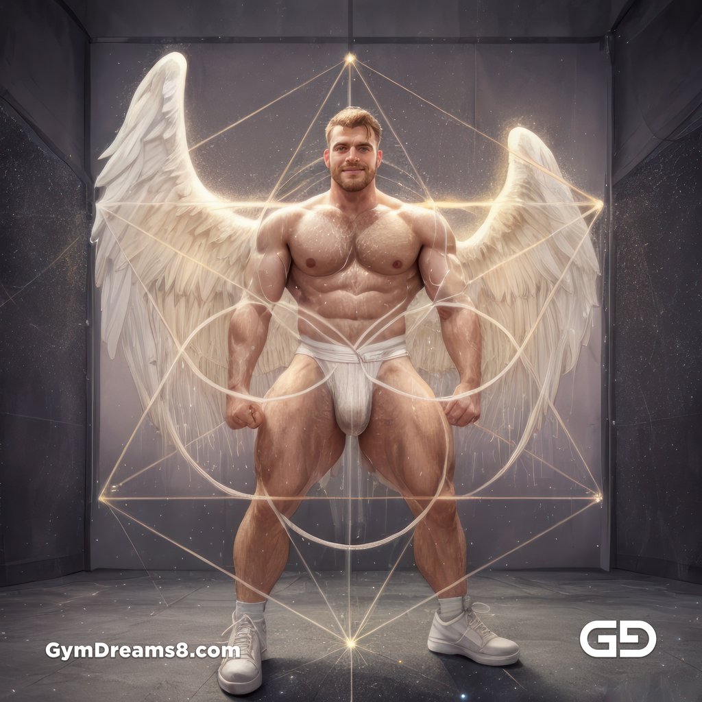 Seed of Life - Angel in Jockstrap. Sacred Geometry series. Stable Diffusion, Virile Fusion, and Control Net.