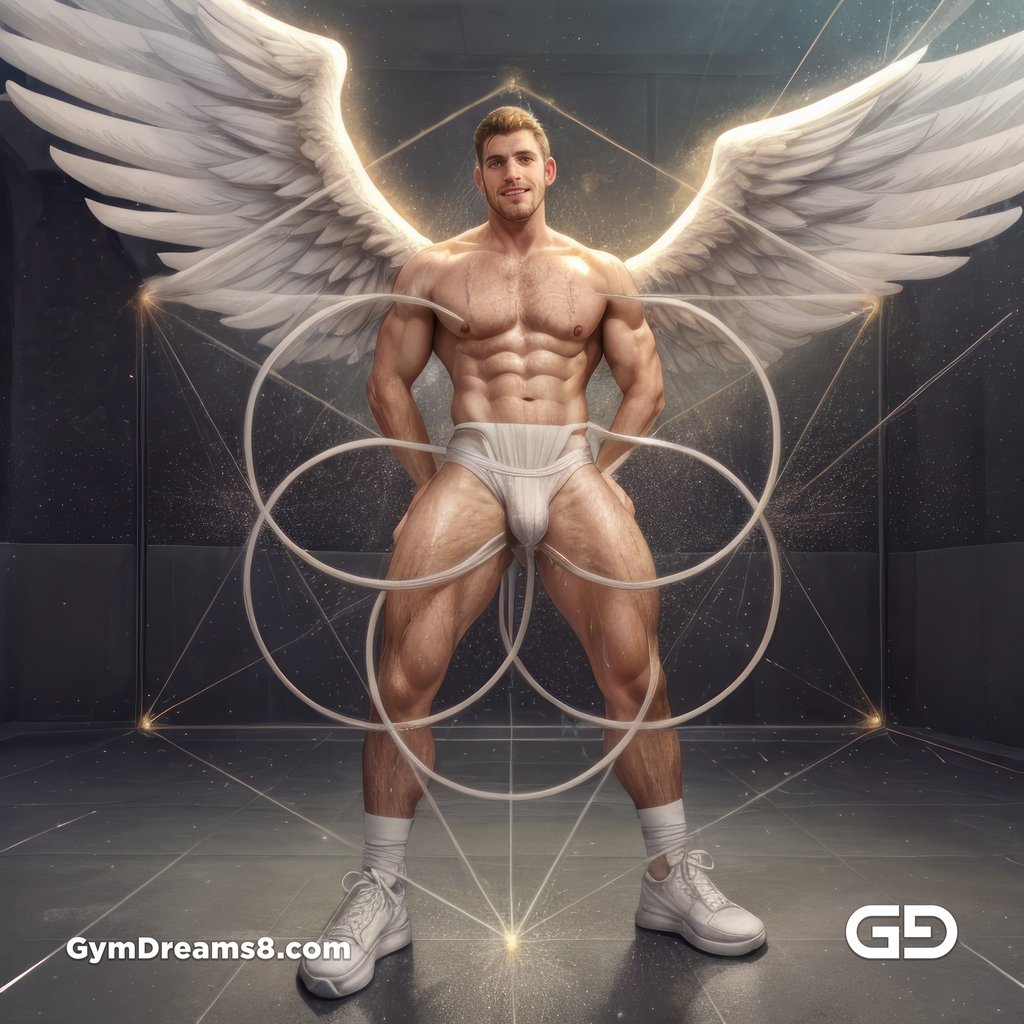 Seed of Life - Angel in Jockstrap. Sacred Geometry series. Stable Diffusion, Virile Fusion, and Control Net.