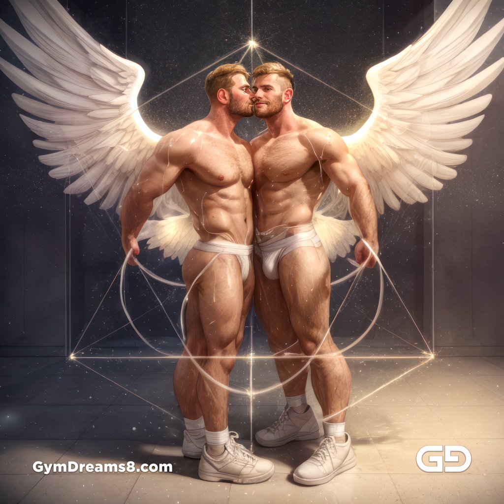 Seed of Life - Angel Couple Kissing in Jockstrap. Sacred Geometry series. Stable Diffusion, Virile Fusion, and Control Net.