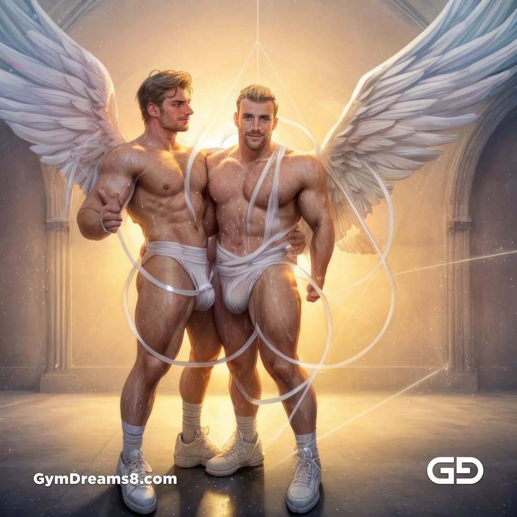 Seed of Life - Angel Couple Kissing in Jockstrap. Sacred Geometry series. Stable Diffusion, Virile Fusion, and Control Net.
