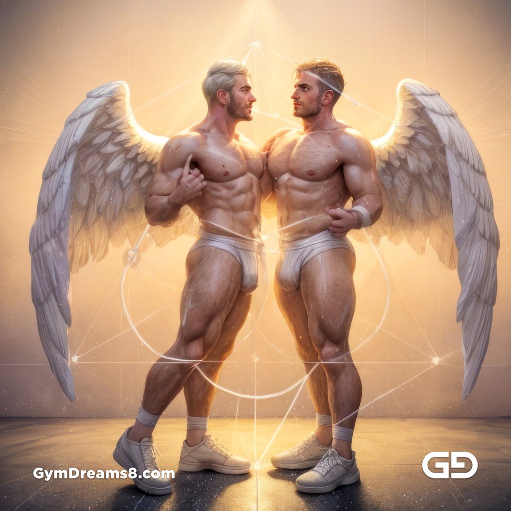 Seed of Life - Angel Couple Kissing in Jockstrap. Sacred Geometry series. Stable Diffusion, Virile Fusion, and Control Net.