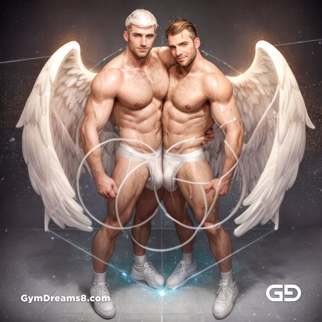 Seed of Life - Angel Couple Kissing in Jockstrap. Sacred Geometry series. Stable Diffusion, Virile Fusion, and Control Net.