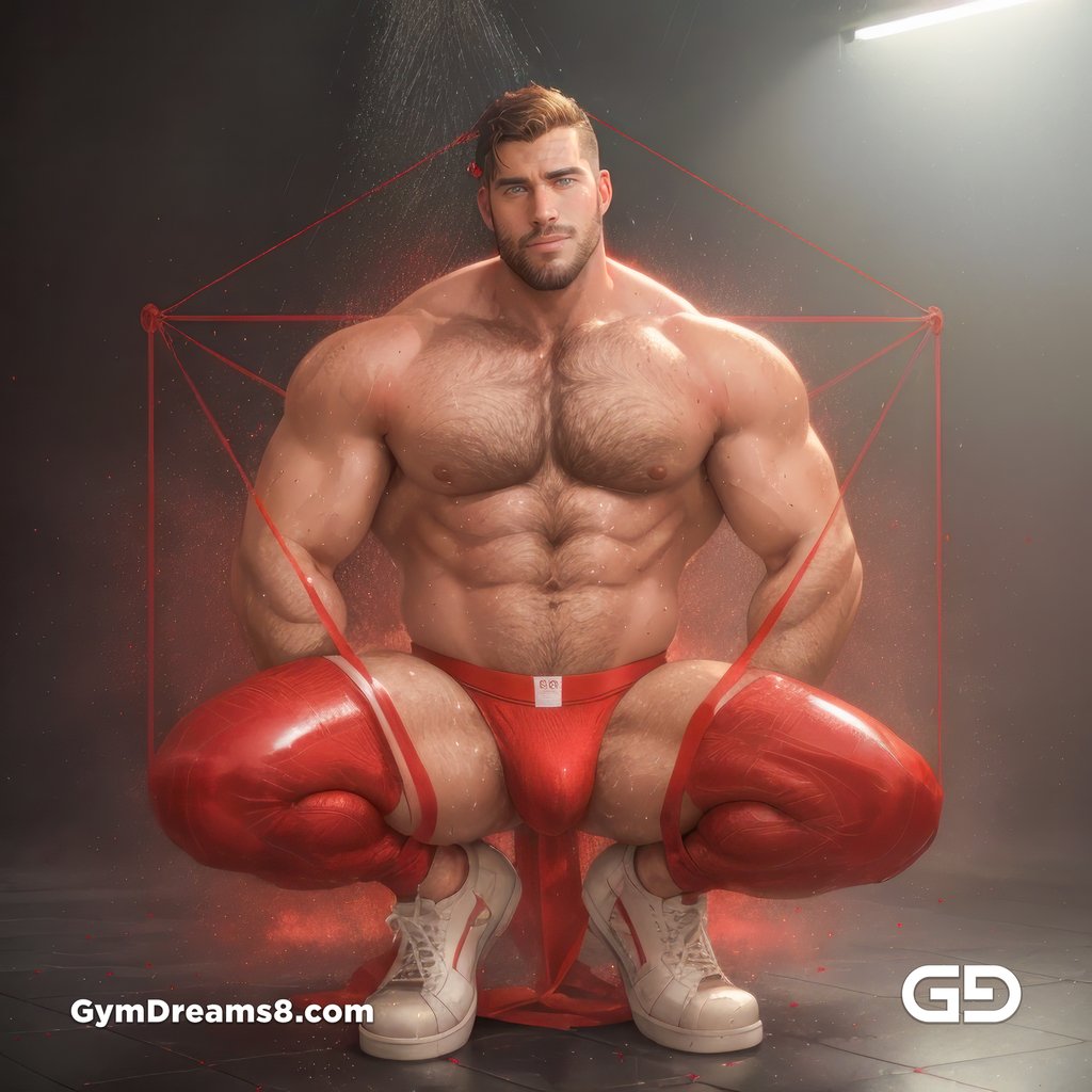 Seed of Life - Jock in Red. Sacred Geometry series. Stable Diffusion and Hunk with Latex, Jockstrap.
