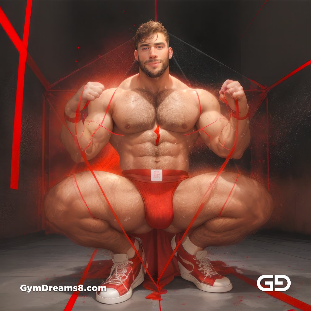 Seed of Life - Jock in Red. Sacred Geometry series. Stable Diffusion and Hunk with Latex, Jockstrap.