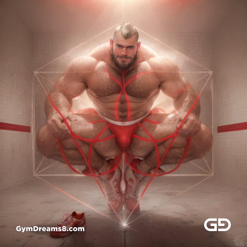 Seed of Life - Jock in Red. Sacred Geometry series. Stable Diffusion and Hunk with Latex, Jockstrap.