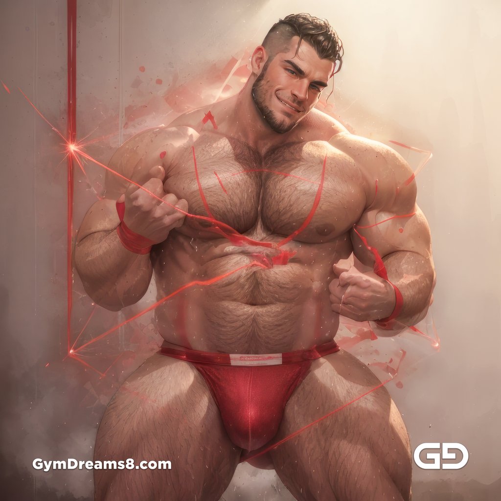 Seed of Life - Jock in Red. Sacred Geometry series. Stable Diffusion and Hunk with Latex, Jockstrap.
