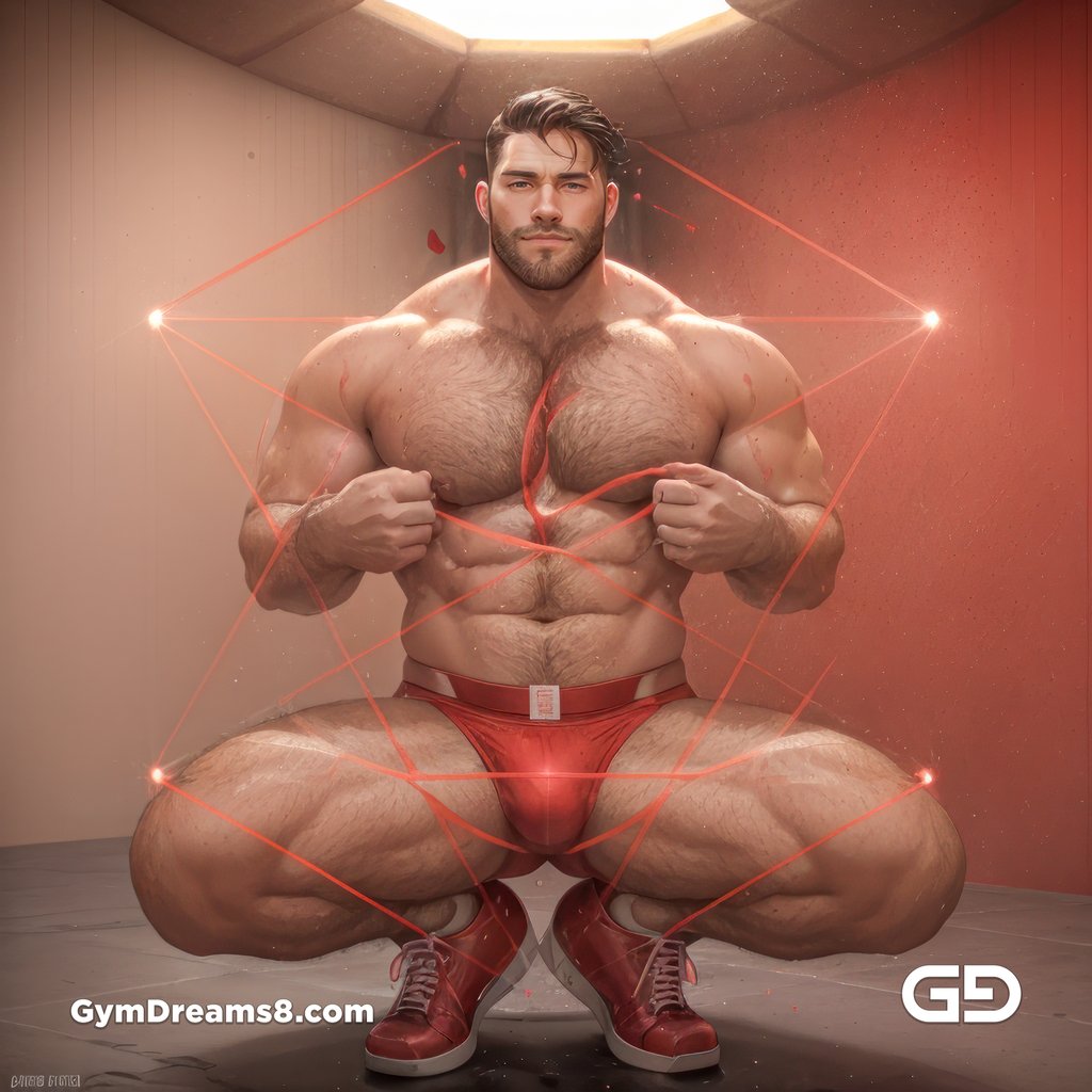 Seed of Life - Jock in Red. Sacred Geometry series. Stable Diffusion and Hunk with Latex, Jockstrap.