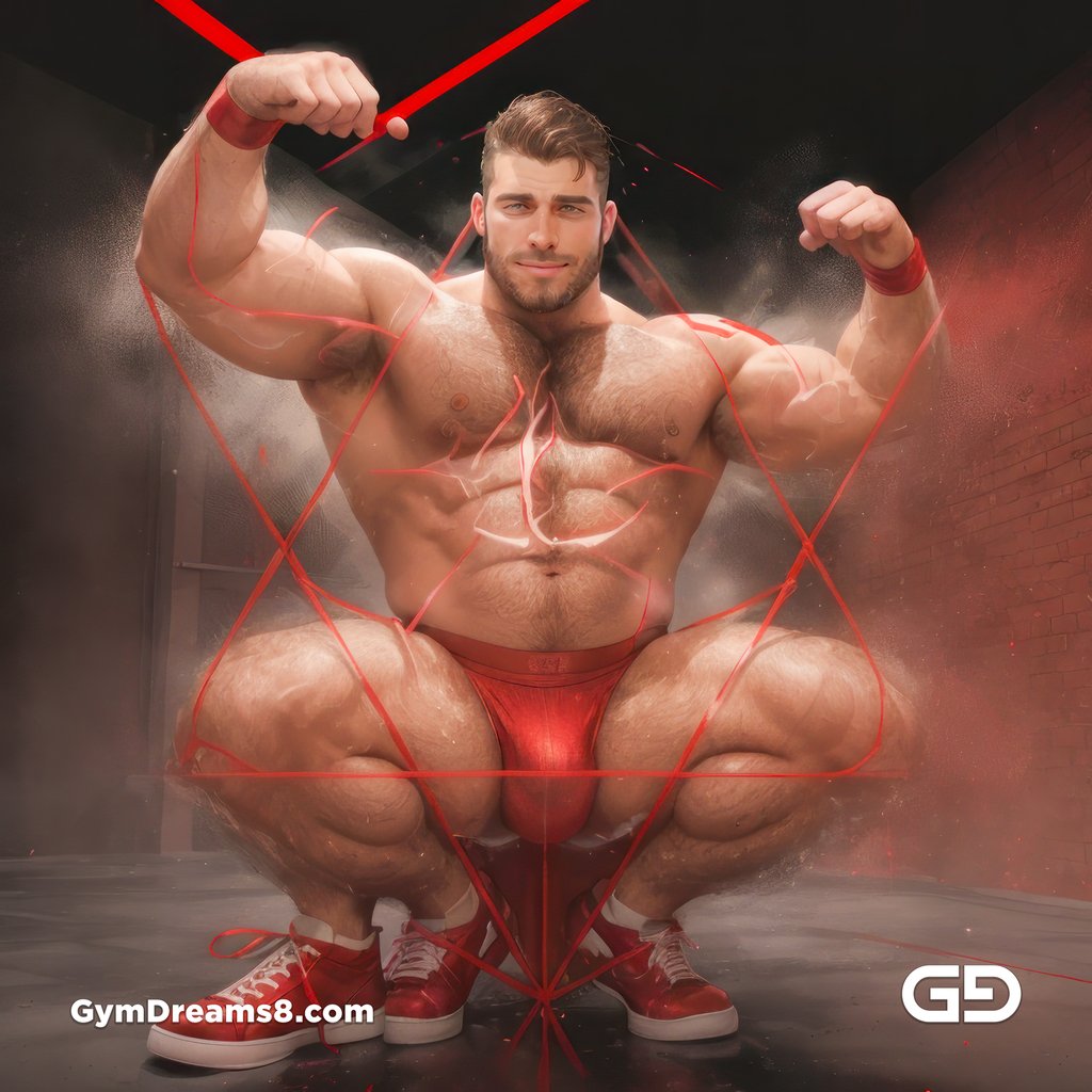 Seed of Life - Jock in Red. Sacred Geometry series. Stable Diffusion and Hunk with Latex, Jockstrap.