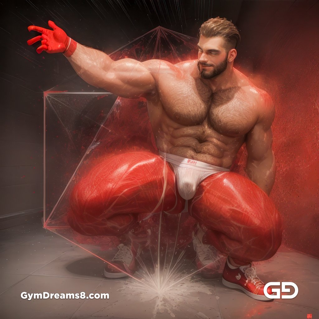 Seed of Life - Jock in Red. Sacred Geometry series. Stable Diffusion and Hunk with Latex, Jockstrap.