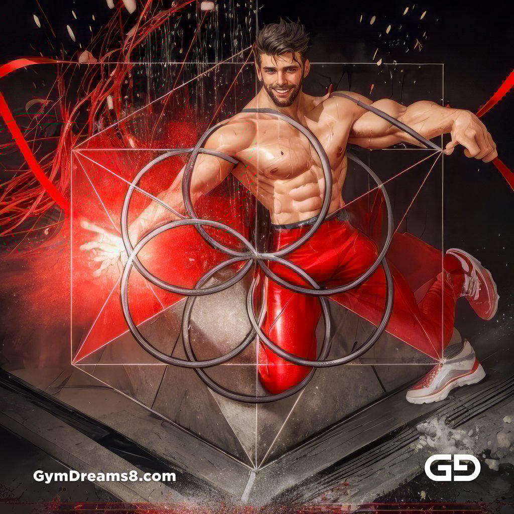 Seed of Life - Jock in Red. Sacred Geometry series. Stable Diffusion and Hunk with Latex, Jockstrap.