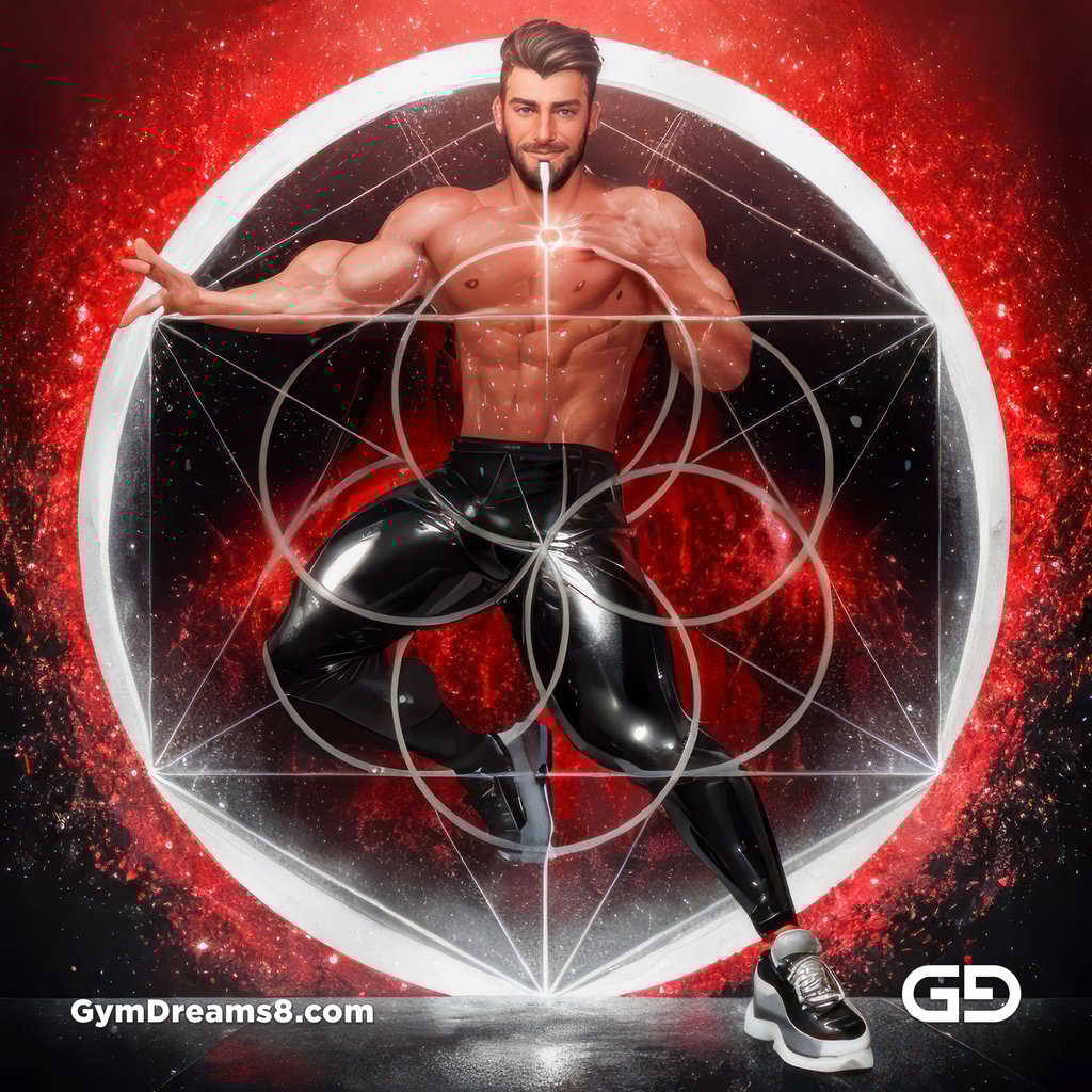 Seed of Life - Jock in Red. Sacred Geometry series. Stable Diffusion and Hunk with Latex, Jockstrap.