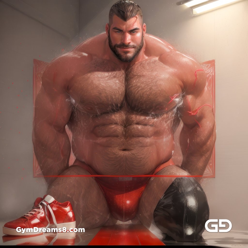 Seed of Life - Jock in Red. Sacred Geometry series. Stable Diffusion and Hunk with Latex, Jockstrap.