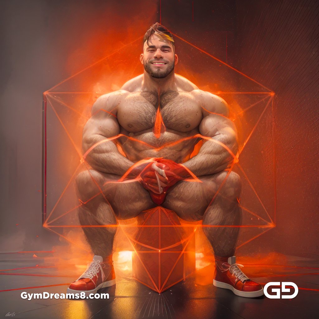 Seed of Life - Jock in Red. Sacred Geometry series. Stable Diffusion and Hunk with Latex, Jockstrap.