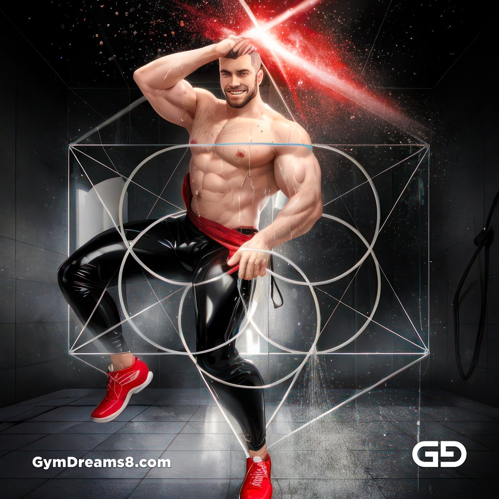 Seed of Life - Jock in Red. Sacred Geometry series. Stable Diffusion and Hunk with Latex, Jockstrap.
