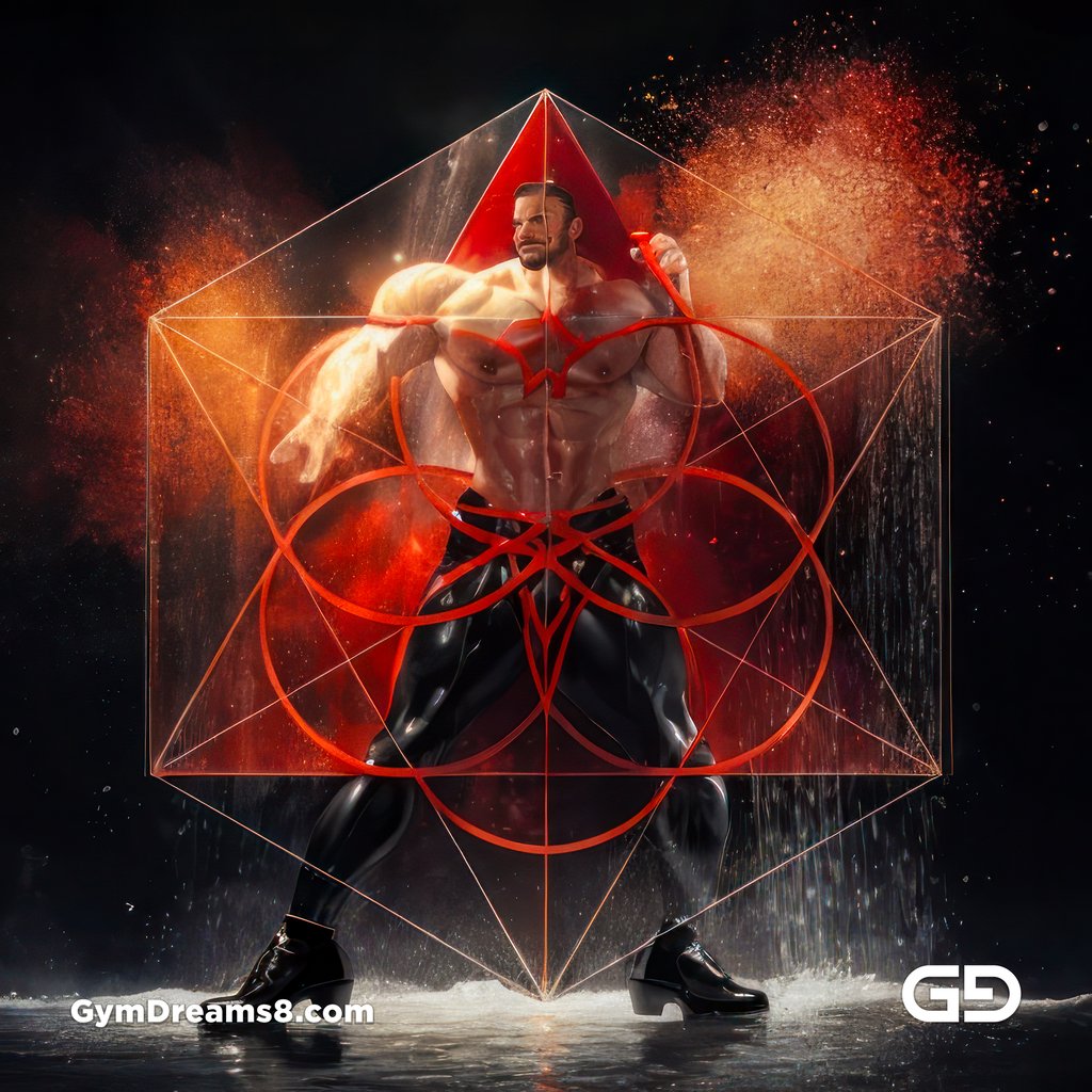 Seed of Life - Jock in Red. Sacred Geometry series. Stable Diffusion and Hunk with Latex, Jockstrap.