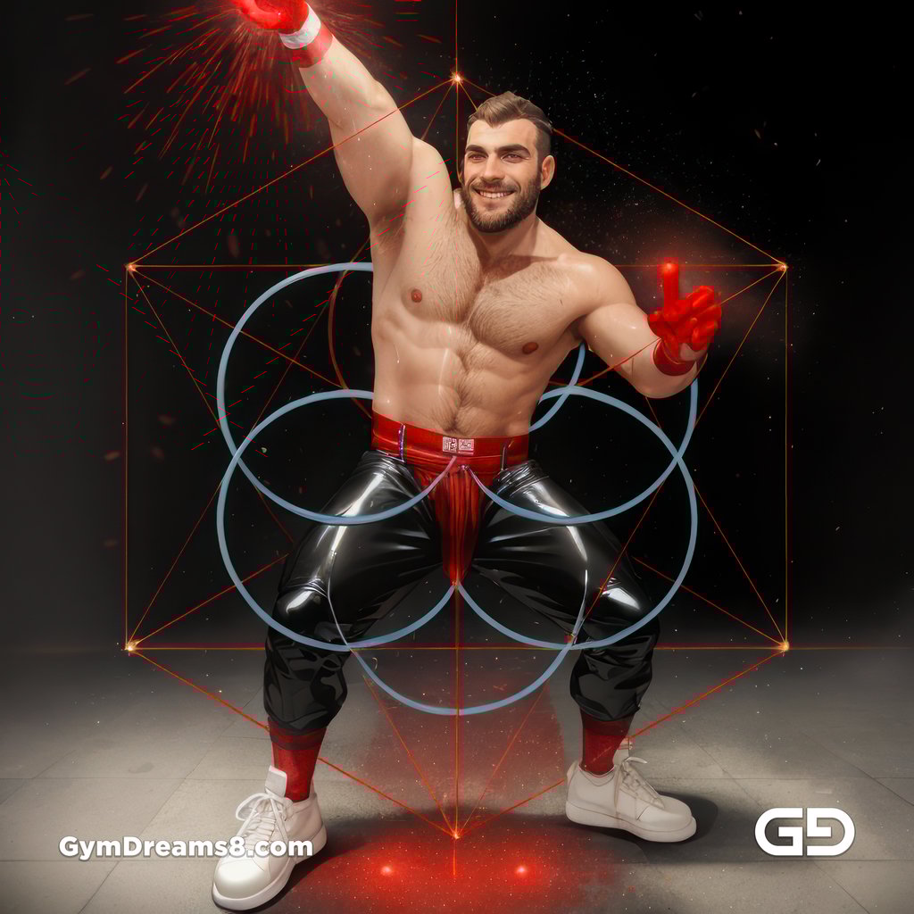 Seed of Life - Jock in Red. Sacred Geometry series. Stable Diffusion and Hunk with Latex, Jockstrap.