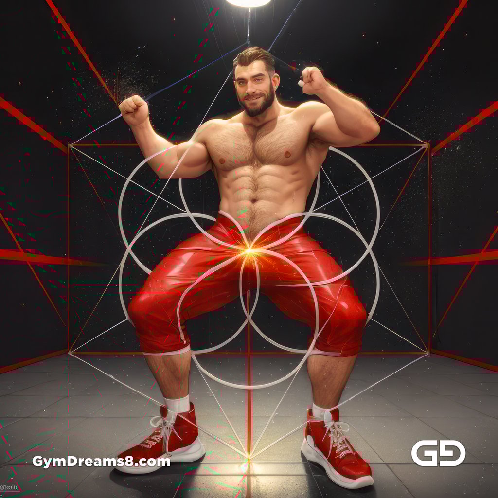 Seed of Life - Jock in Red. Sacred Geometry series. Stable Diffusion and Hunk with Latex, Jockstrap.