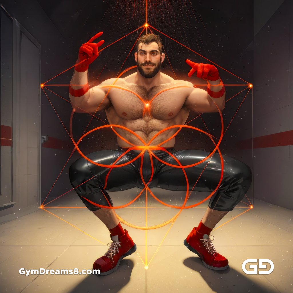 Seed of Life - Jock in Red. Sacred Geometry series. Stable Diffusion and Hunk with Latex, Jockstrap.