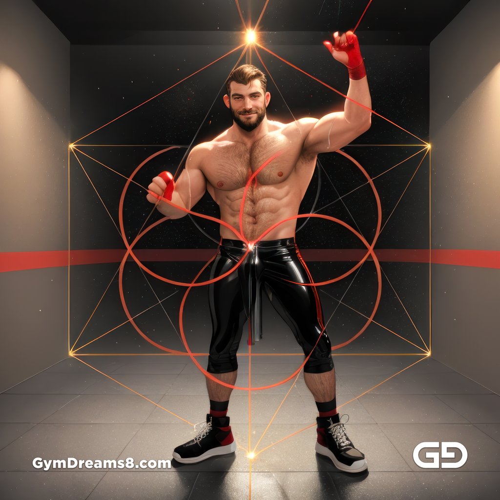 Seed of Life - Jock in Red. Sacred Geometry series. Stable Diffusion and Hunk with Latex, Jockstrap.