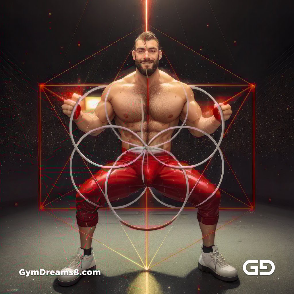 Seed of Life - Jock in Red. Sacred Geometry series. Stable Diffusion and Hunk with Latex, Jockstrap.