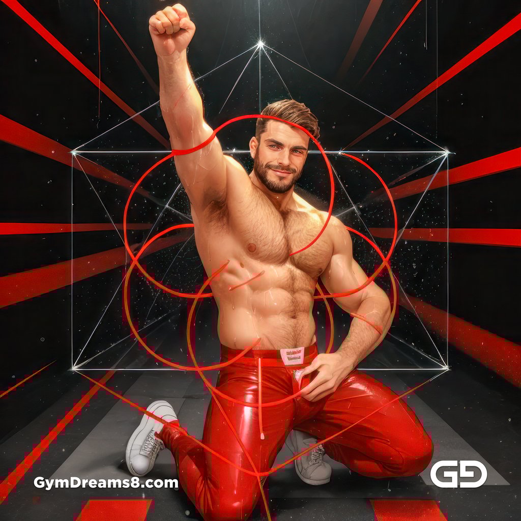 Seed of Life - Jock in Red. Sacred Geometry series. Stable Diffusion and Hunk with Latex, Jockstrap.
