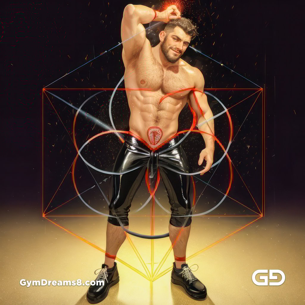 Seed of Life - Jock in Red. Sacred Geometry series. Stable Diffusion and Hunk with Latex, Jockstrap.
