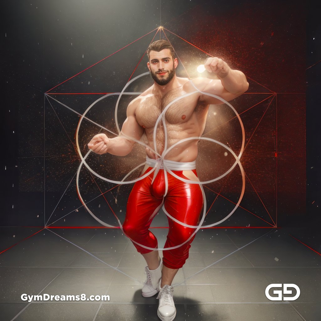 Seed of Life - Jock in Red. Sacred Geometry series. Stable Diffusion and Hunk with Latex, Jockstrap.