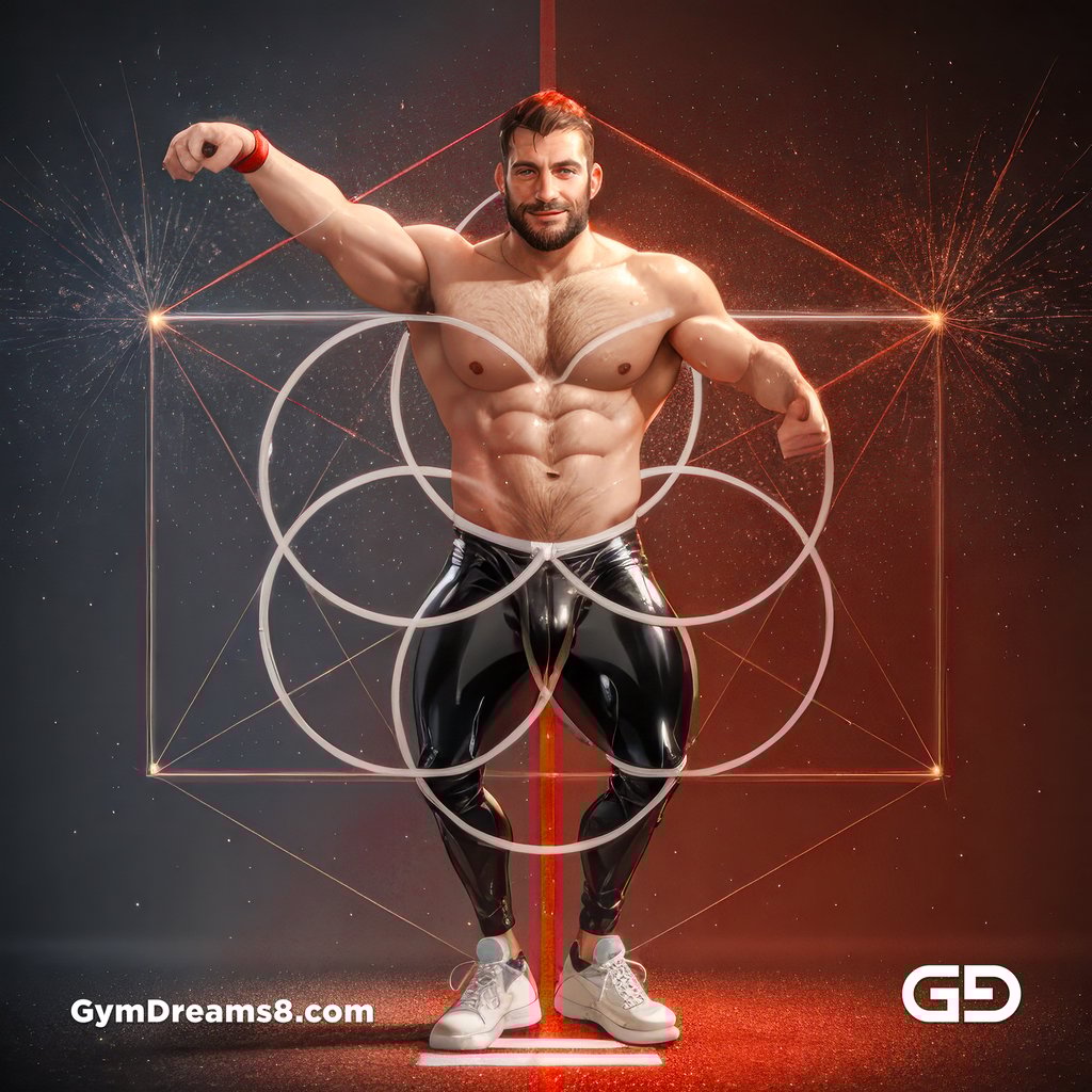 Seed of Life - Jock in Red. Sacred Geometry series. Stable Diffusion and Hunk with Latex, Jockstrap.