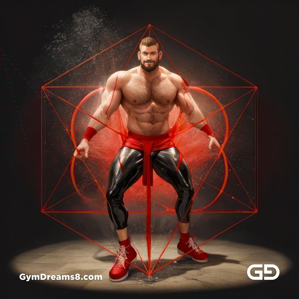 Seed of Life - Jock in Red. Sacred Geometry series. Stable Diffusion and Hunk with Latex, Jockstrap.