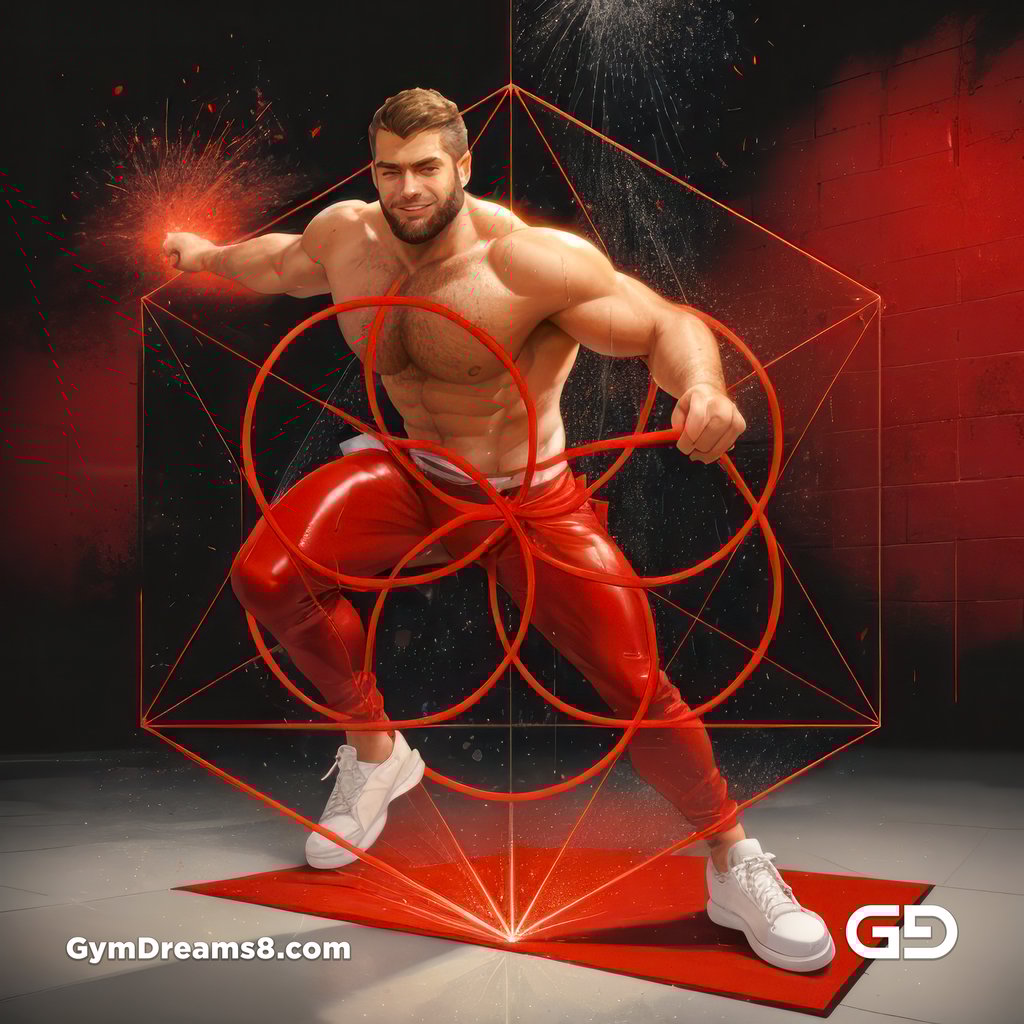 Seed of Life - Jock in Red. Sacred Geometry series. Stable Diffusion and Hunk with Latex, Jockstrap.