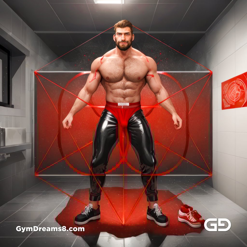 Seed of Life - Jock in Red. Sacred Geometry series. Stable Diffusion and Hunk with Latex, Jockstrap.