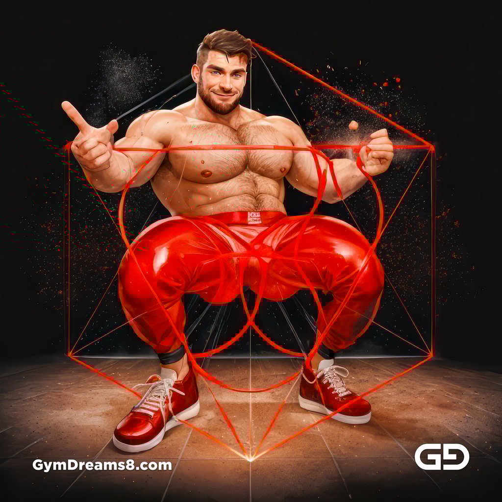 Seed of Life - Jock in Red. Sacred Geometry series. Stable Diffusion and Hunk with Latex, Jockstrap.