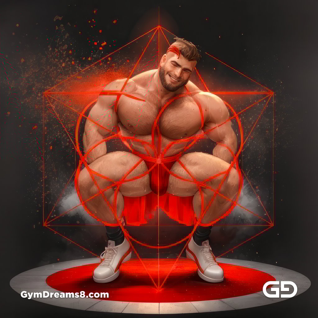 Seed of Life - Jock in Red. Sacred Geometry series. Stable Diffusion and Hunk with Latex, Jockstrap.