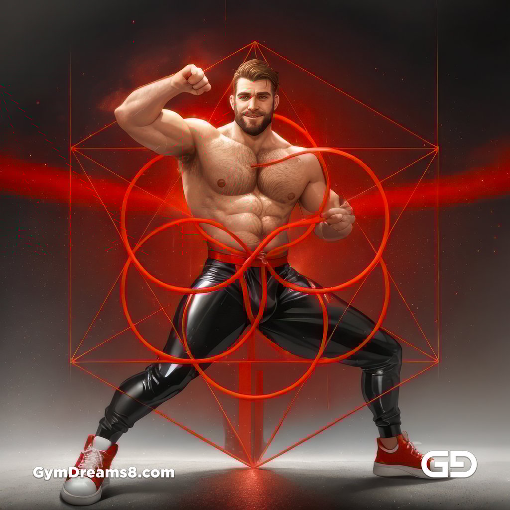 Seed of Life - Jock in Red. Sacred Geometry series. Stable Diffusion and Hunk with Latex, Jockstrap.