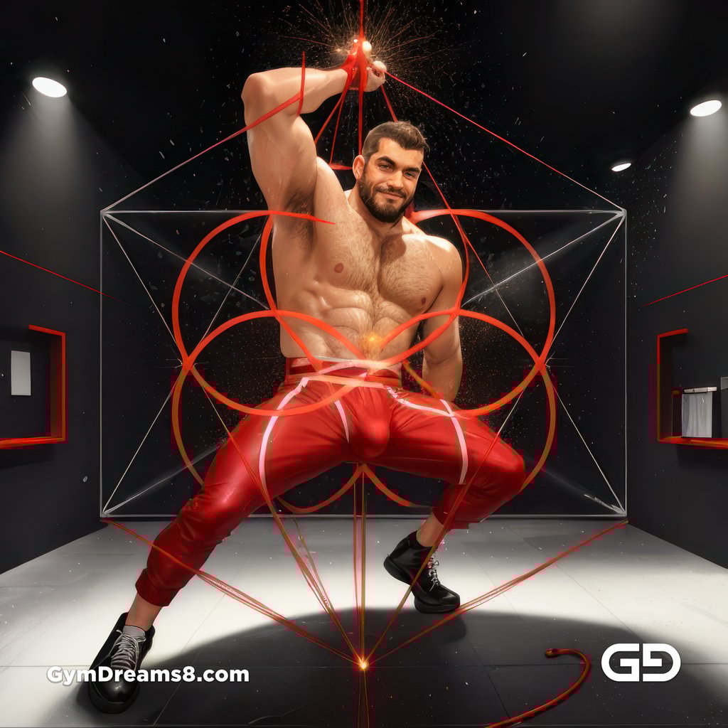 Seed of Life - Jock in Red. Sacred Geometry series. Stable Diffusion and Hunk with Latex, Jockstrap.