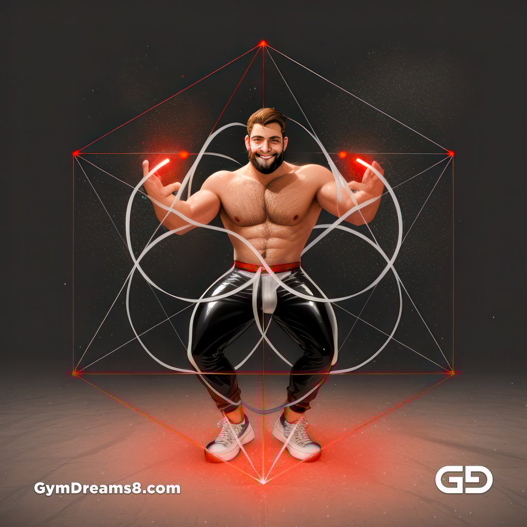 Seed of Life - Jock in Red. Sacred Geometry series. Stable Diffusion and Hunk with Latex, Jockstrap.