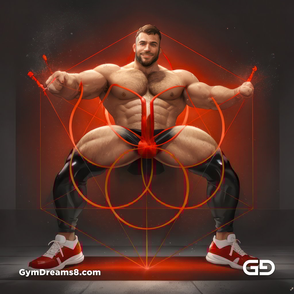 Seed of Life - Jock in Red. Sacred Geometry series. Stable Diffusion and Hunk with Latex, Jockstrap.
