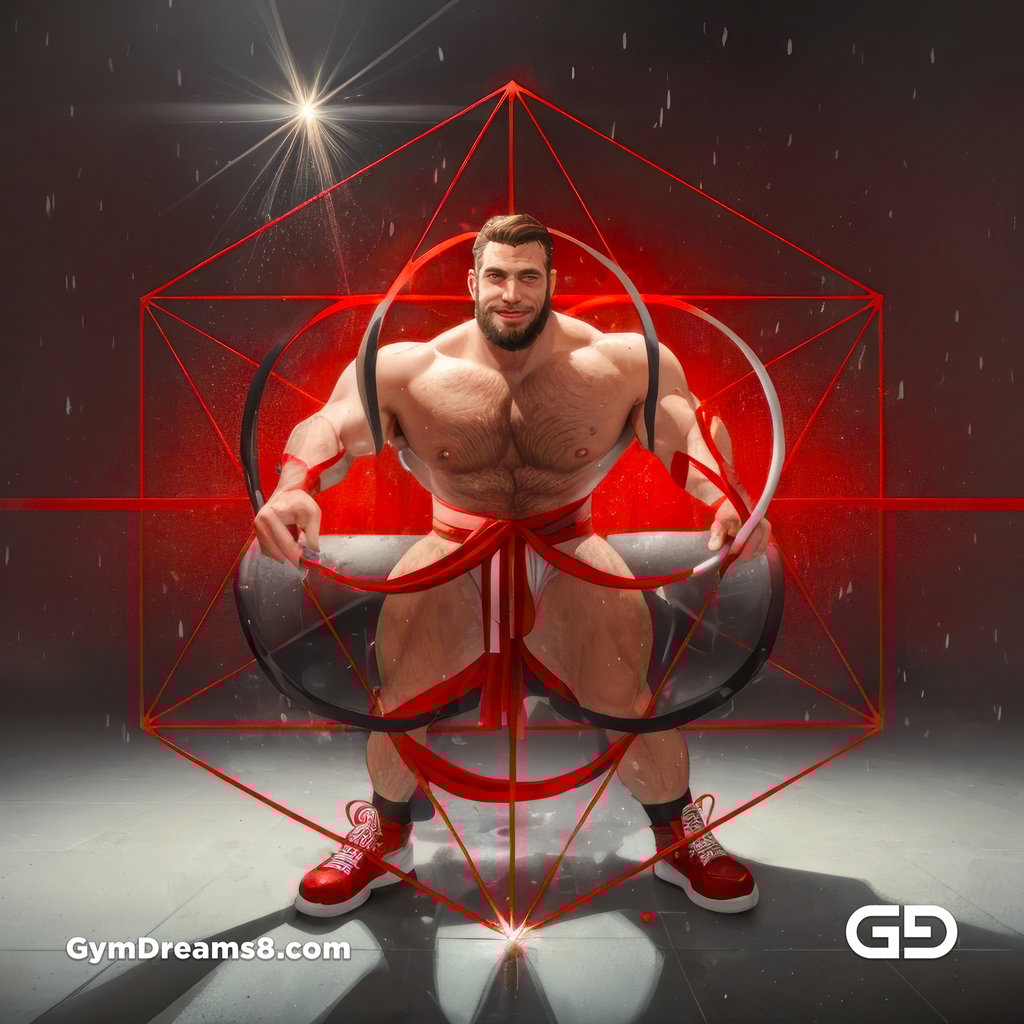 Seed of Life - Jock in Red. Sacred Geometry series. Stable Diffusion and Hunk with Latex, Jockstrap.