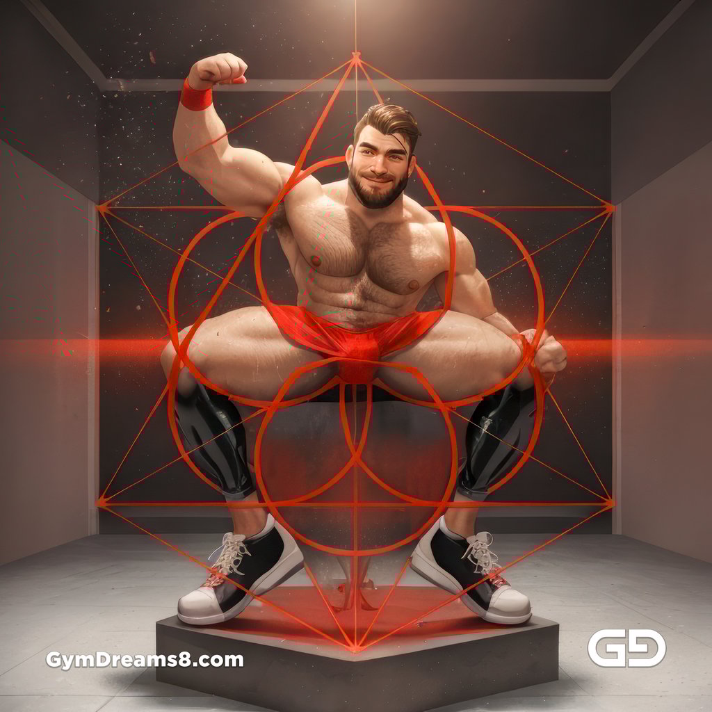 Seed of Life - Jock in Red. Sacred Geometry series. Stable Diffusion and Hunk with Latex, Jockstrap.