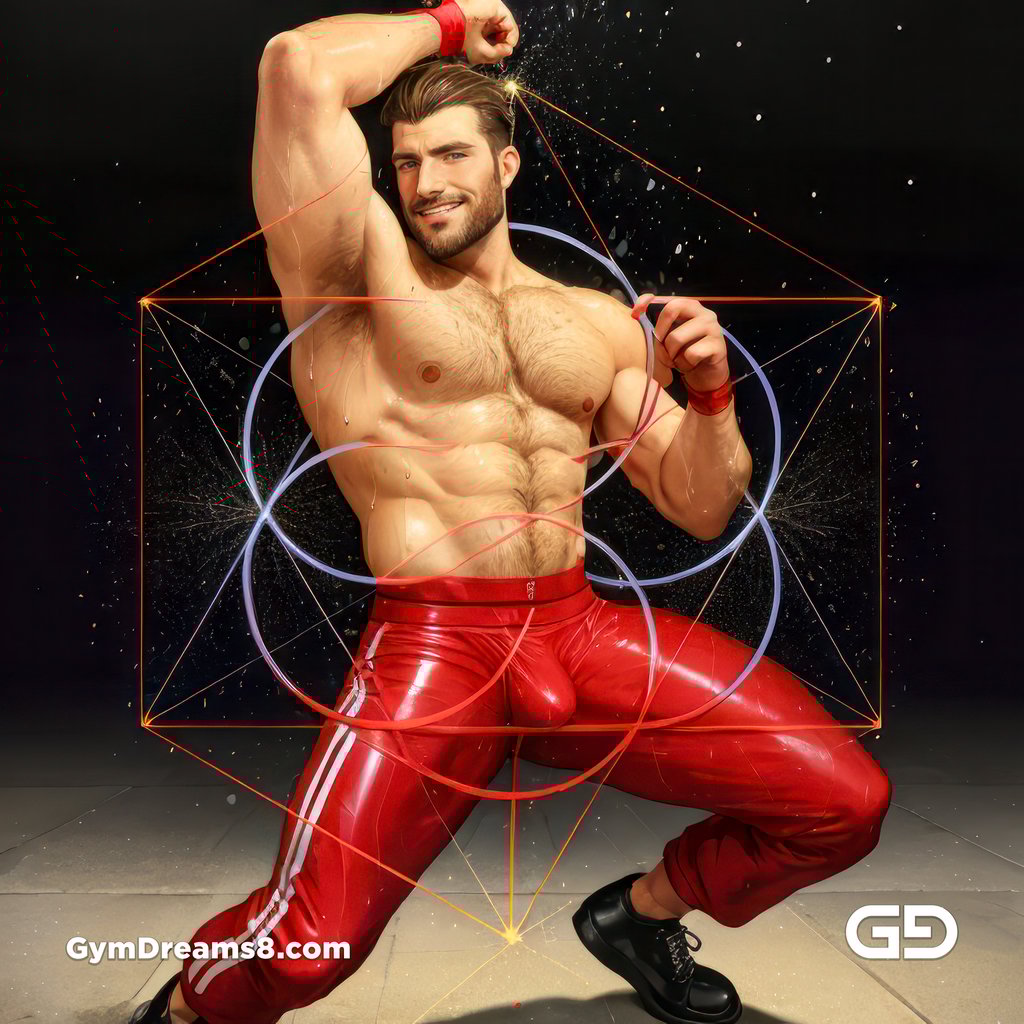 Seed of Life - Jock in Red. Sacred Geometry series. Stable Diffusion and Hunk with Latex, Jockstrap.