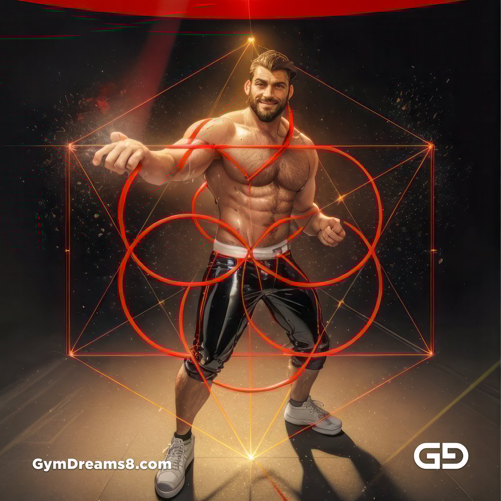 Seed of Life - Jock in Red. Sacred Geometry series. Stable Diffusion and Hunk with Latex, Jockstrap.