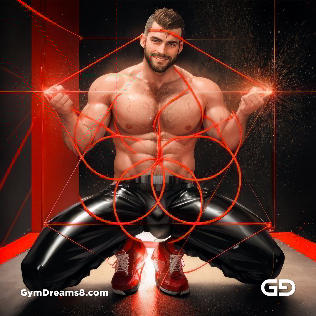 Seed of Life - Jock in Red. Sacred Geometry series. Stable Diffusion and Hunk with Latex, Jockstrap.